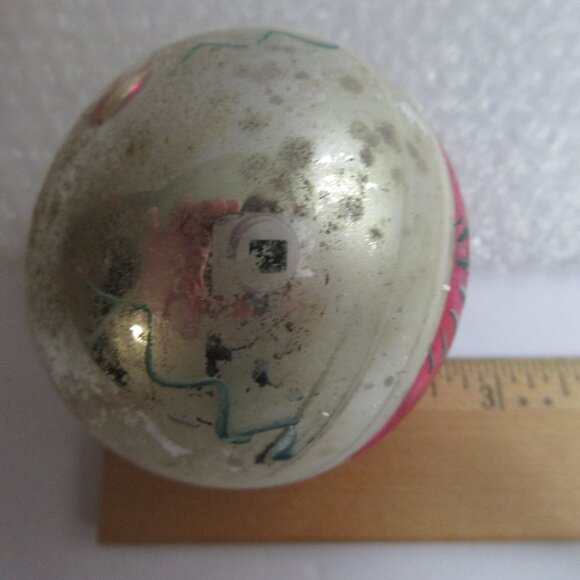 3 Hand Painted Blown Glass Christmas Ornaments Poland Pink Silver Vintage - Picture 4 of 16